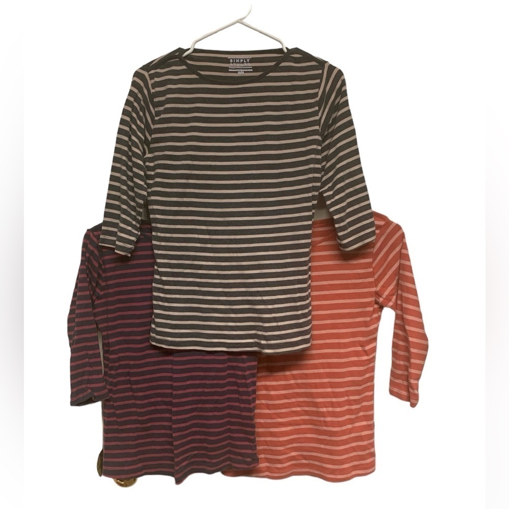 Simply Styled Bundle of 3 cotton half length sleeve stripes comfortable t-shirts